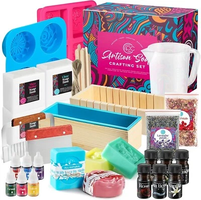 PRIME CREATIONS Soap Making Kit with Melt & Pour Base, Cutting Box, Molds, Fragrances