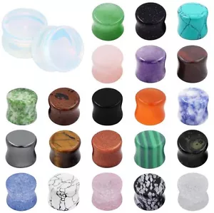 Pair Natural Stone Ear Plugs Tunnel Saddle Ear Gauge Double Flared Body Piercing - Picture 1 of 29
