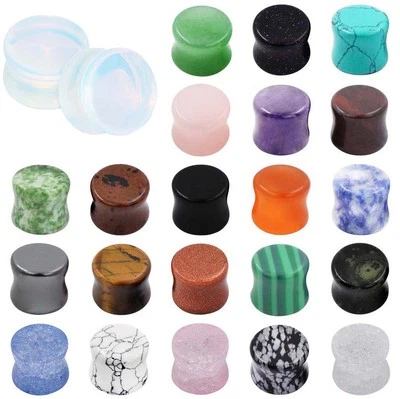 Pair Natural Stone Ear Plugs Tunnel Saddle Ear Gauge Double Flared Body Piercing - Image 1 of 4