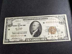 1929 TEN DOLLAR ST LOUIS FEDERAL RESERVE - Picture 1 of 4