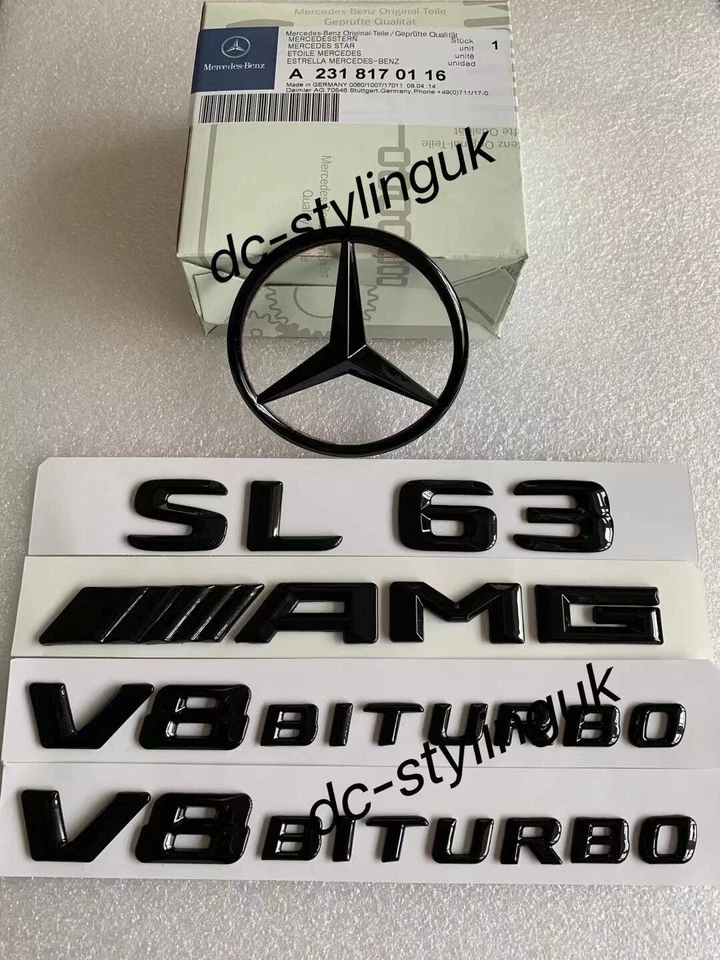 MERCEDES-BENZ Emblemas de estrellas e insignias traseras negras brillantes para Mercedes SL63 AMG R231