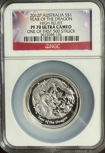 2012 P Australia S$1 Year of the Dragon High Relief NGC PF70 UC (1 of First 500) - Picture 1 of 3