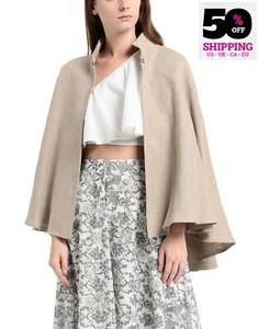 RRP €500 TABARRO SAN MARCO DI MONICA DANIELE Linen Cape Jacket One Size Beige - Picture 1 of 5
