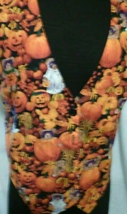 Vintage Button down Halloween Vest Size Medium Pumpkins Ghosts - Picture 1 of 6