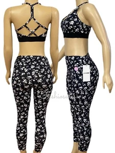 Victorias Secret ROSA Conjunto Deportivo Sujetador Sin Forro 7/8 Tobillo Legging Grande Negro Nuevo - Imagen 1 de 2