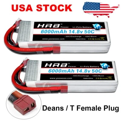 2x Batería LiPo HRB 6000mAh 50C 14.8V Dean T 4S para RC Coche Camión Barco Helicóptero Foto 1 de 4
