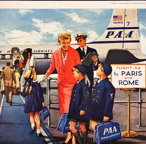 1955 Pan American Vintage Print Ad Mom & Children in Military Jackets - Bild 1 von 8