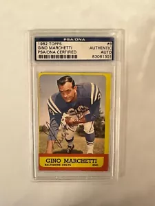 Gino Marchetti Topps 1962 auténtica tarjeta automática firmada a mano grado #8 PSA - Imagen 1 de 2
