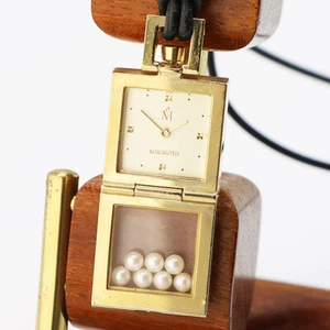 MIKIMOTO Baby Pearl Pendant Watch NNS-00384F Quartz White GP Leather Square 840 - Picture 1 of 8