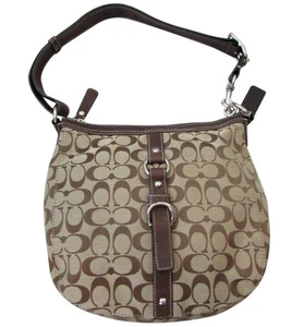 COACH F14446 khaki brown signature logo Chelsea duffle shoulder handbag MINT - Picture 1 of 6