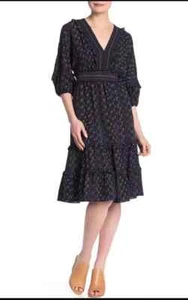NWT Max Studio Navy Blue Floral Dress M Medium Ruffled Tiered msrp $138 - Picture 1 of 7