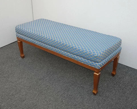 Vintage French Country Gold Bench w Blue Diamonds Fabric~ Hollywood Regency 1of2 Cover