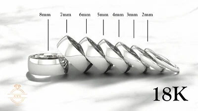 18K White Solid Gold Low Dome Wedding Band Ring - Comfort Fit Polished New - Image 1 of 4