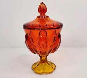 Vintage LE Smith Persimmon Covered Candy Dish Orange 6 Petal Footed Compote - Picture 1 of 10