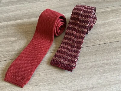 Lote 2 Corbatas de Vestido Vintage Borgoña Tejidas Delgadas Extremo Cuadrado Foto 1 de 4