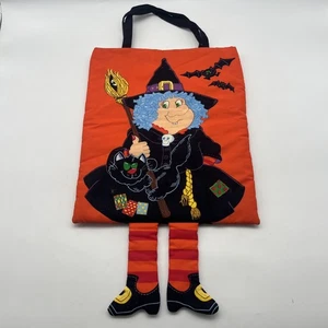 Vintage HALLOWEEN WITCH Trick or Treat CANDY BAG Homemade Cloth Fabric w/Handles - Picture 1 of 12