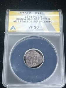 SASA 1674 P Bolivia 1 Silver Real Sea Salvage Anacs Vf20 - Picture 1 of 6