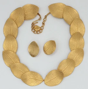 Juego de Pendientes Collar Hoja Tono Oro Mosela Demi Parure De Colección COLECCIONABLES Raro - Imagen 1 de 9