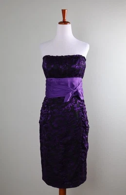 BETSEY JOHNSON Evening Vintage Silk Blend Bow Front Strapless Dress Size 10 - Image 1 of 4