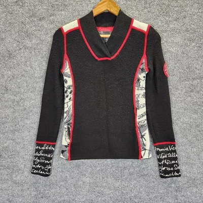 Suéter Krimson Klover Mujer Mediano Negro Lana Merino Estampado Esquí Pullover Parche Foto 1 de 4