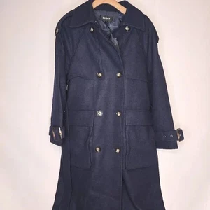 DKNY Women's Wool Trench Coat with Belt in Navy, Size XS, NWT - Picture 1 of 5