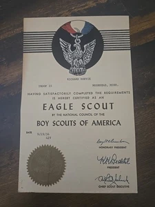 Boy Scouts of America 1956 Eagle Scout Certificate - Picture 1 of 4