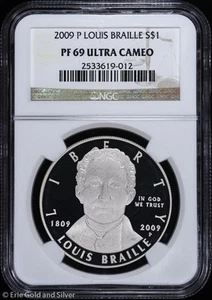 2009-P $1 Proof Louis Braille Commem Silver Dollar NGC PF 69 UC | PR - Picture 1 of 4