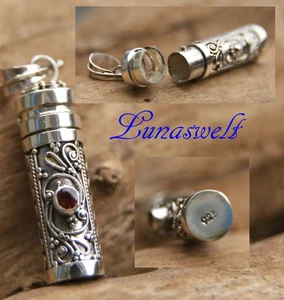 Phiole z öffnen  925 Silber mit Granat Andenken Kapselanhänger - Bild 1 von 4