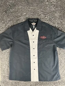 Harley Davidson Shirt Men XL Off White Black Short Sleeve Embroidered Motorcycle - Picture 1 of 10