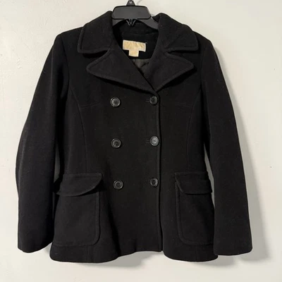 MICHAEL KORS Pea Coat Double Button Wool Blend Black Coat Jacket Womens Size 8 - Image 1 of 4
