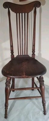 Antique Spindle Back Vanity Chair Solid Oak Made in Chicago  - Image 1 of 4