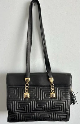 Bolso de Cuero Acolchado Negro Valentino Orlandi De Colección con Herrajes Dorados Hecho en Italia Foto 1 de 4