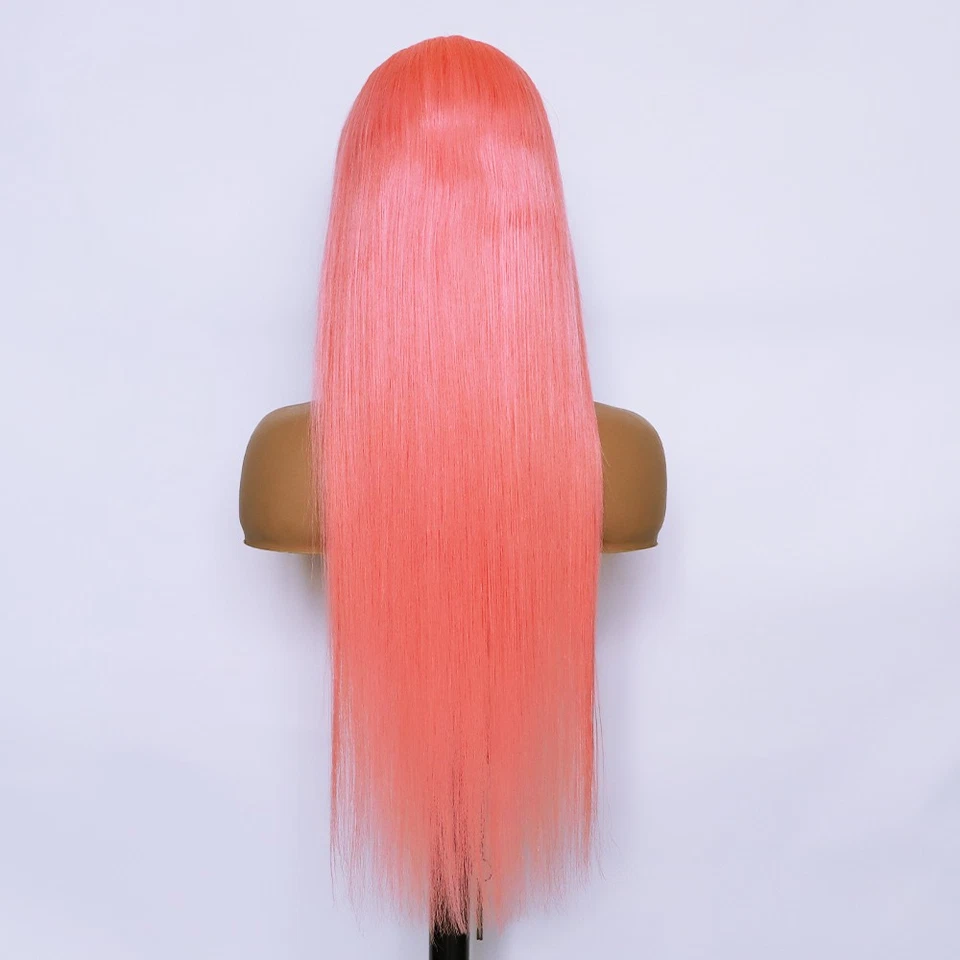 Human Hair 13x4 Front Lace Light Pink Straight Stripe Wig Headband - Image 1 of 4