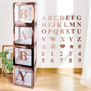 Baby Shower Decoration Boxes Kit, 4 pcs Rose Gold Transparent Balloon Boxes w... - Foto 1 di 5