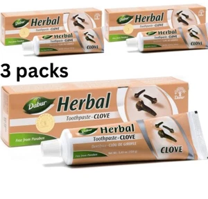 3X Dabur Herbal Natural Clove Toothpaste with Toothbrush Free shipping - Picture 1 of 7