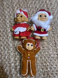 Vintage Paar Russ Troll Puppen Weihnachten Mr & Mrs Weihnachtsmann 8 Zoll & Lebkuchen - Bild 1 von 7