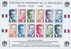PRES12-10FND : Feuillet 12 vignettes non-dentelées "France Présidentielle 2012 - - Picture 1 of 1