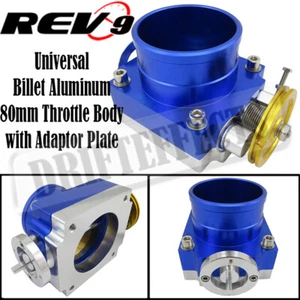 Rev9 Universal Billet Aluminum 90mm Throttle Body with Adapter Plate Kit (Blue) - Picture 1 of 4