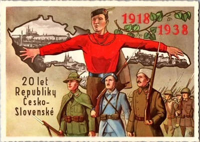 1938 Checoslovaquia Praga Arte Imagen Postal Cubierta 20 Aniversario Independencia Foto 1 de 2