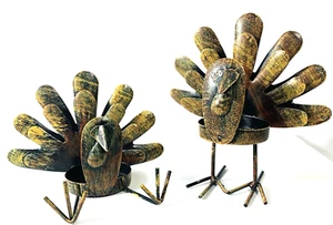 Juego de 2 candelabros de metal con luz de té de pavo de acción de gracias marrón metal rústico - Imagen 1 de 4