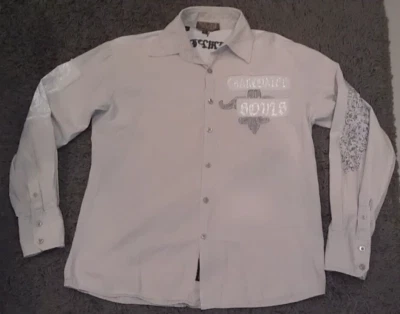 Camisa con estampado gráfico Roar Redemption para hombre M manga larga delgada ligera beige Foto 1 de 4