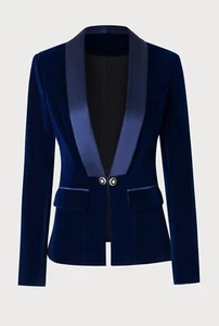 Nuova Giacca Donna Velluto, Giacca Blu, Giacca Smoking, Giacca 1 Bottone Per Donna - Foto 1 di 3