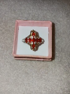 Misura 7 oro giallo e platino su croce sterling anello opale di fuoco messicano (740) - Foto 1 di 17