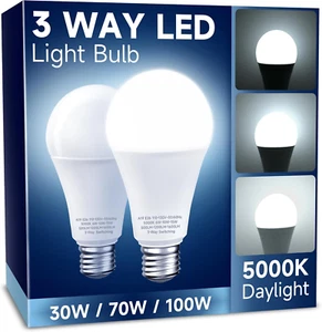 3 Way LED Light Bulbs, 30/70/100W Equivalent, Daylight White 5000K, A19 Three Wa - Picture 1 of 12