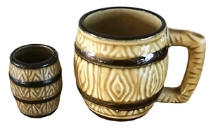 Japan Rustic Barrel Mug Cup w- Matching Shot Glass Original Vintage - Bild 1 von 6