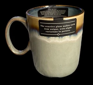 Stoneware Coffee Mug 13 Oz New Glazed Beverage Tea New Beige Brown Blue - Picture 1 of 2
