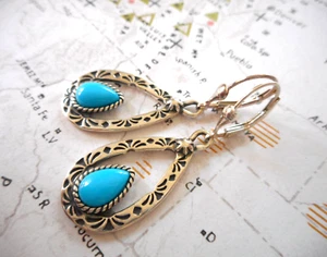 Carolyn Pollack Sterling Silver Teardrop Blue Turquoise Dangle Earrings 41A-R17 - Picture 1 of 6