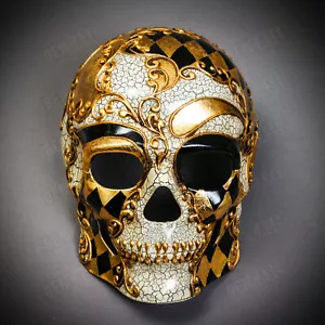 Tag der Toten Vollgesichtsschädel gold schwarz venezianisch Halloween Maskerade Maske - Bild 1 von 7