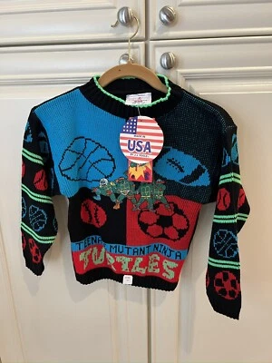 Vtg Teenage Mutant Ninja Turtles Boys Sweater LG, Made USA by J.J. Poole NWT!! - Image 1 of 4
