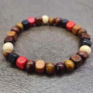 Herren Holz Perlen Stretch Armband Gebet Meditation Yoga Bohemian Surfer - Bild 1 von 2